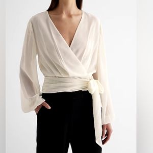 New - Express - SATIN WRAP FRONT TIE WAIST TOP - Size S